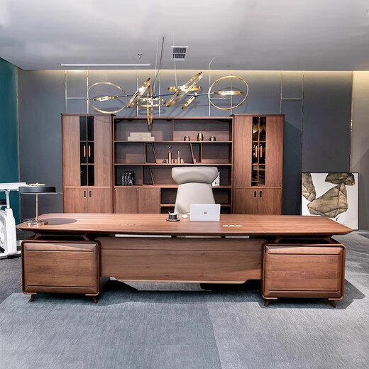 CUNOHVRG Solid Wood Boss Desk President's Desk New Chinese Style Executive Desk Simple Modern Table and Chair Combination Painted Manager's Desk 2.4 Meter Desk