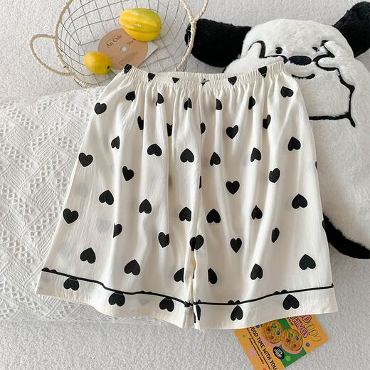 
abcdggd three-piece set of love pajamas for women in summer short-sleeved cute peach heart cardigan loose cloud cotton summer home clothing set JS-9901# pink border mike three-piece set M size 155-162 weight b