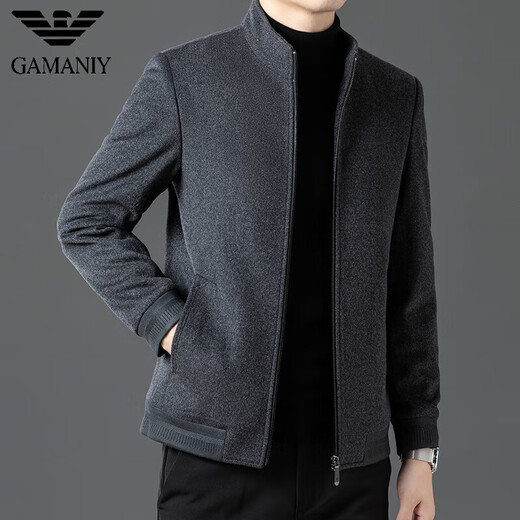 AX Armani business work woolen woolen coat men's stand-up collar thickened middle-aged casual zipper jacket autumn and winter navy blue M 170