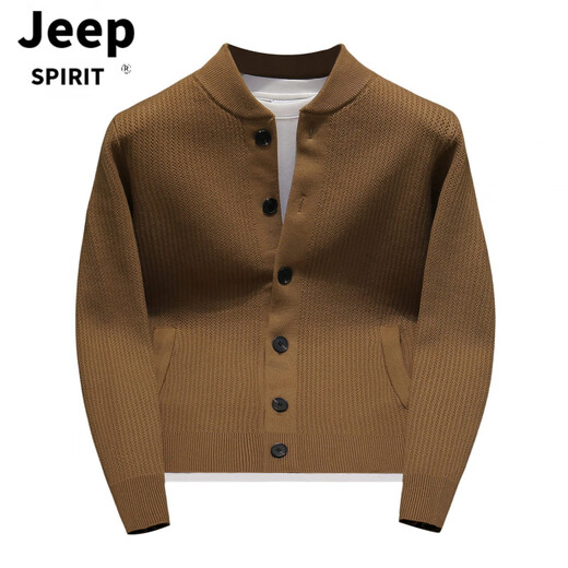 JEEP SPIRIT2025 Autumn and Winter New Solid Color Stand Collar Knitted Cardigan Jacket Men's Versatile Sweater Henry Collar Sweater Caramel Color M 100-115Jin Jin is equal to 0.5 kg