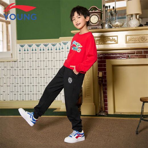 Li Ning children's clothing children's sports pants for boys and girls plus velvet lock warm cotton feel soft leggings sweatpants 170YKLV465-1