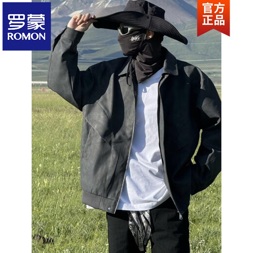 ROMON American retro loose leather jacket for men 2026 spring and autumn PU leather jacket for men and women leather jacket for men matte black (cotton version) M