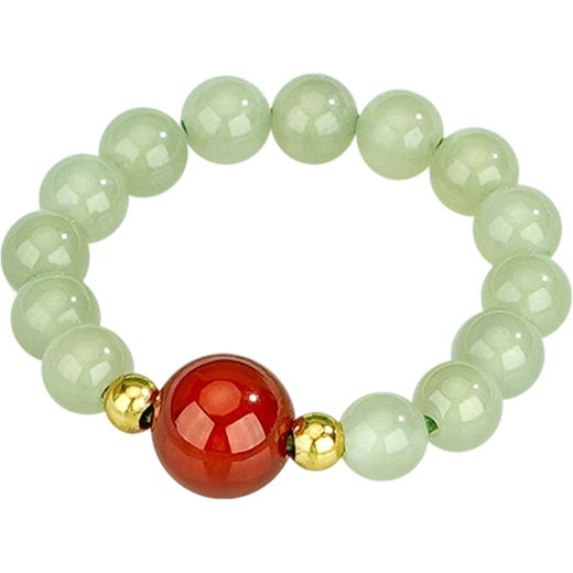 Laomiao silver ring S925 Hotan jade bead and agate ring S925 Hotan jade bead and agate ring No Specifications