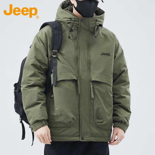 Jeep (JEEP) jacket men's autumn and winter trendy hooded jacket men's casual loose work clothes men's military green XL