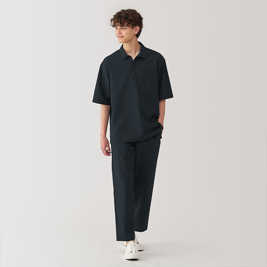 MUJI Men's Easy-Dry Wide Quarter-Sleeve POLO Shirt Men's T-Shirt Top Men's AC4ATA4A Dark Navy M (170/92A)
