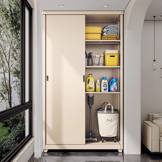 Double sunproof and waterproof balcony cabinet bay window cabinet storage cabinet steel outdoor large capacity integrated wall storage wardrobe length 1125*width 550*height 1800mm-maternity and infant grade environmental protection light yellow-free installation