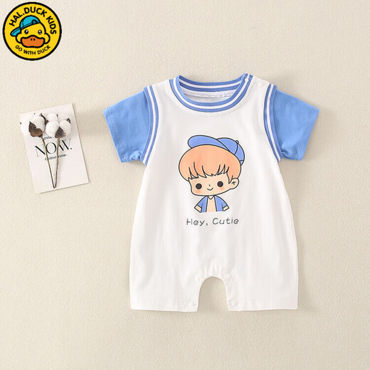 G.duck童装婴儿衣服夏季新生儿连体衣薄款宝宝篮球服户外运动初生儿爬服 6189男宝蓝色 73码建议7-9个月13-18斤