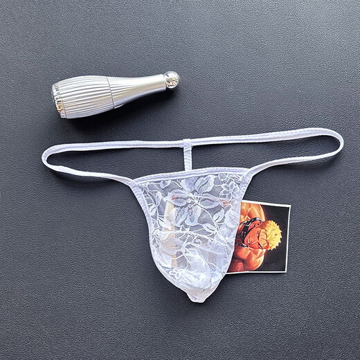 Slutty men's lace transparent thong, breathable sexy thong, personalized single thong underwear, white + red, 100-170Jin Jin equals 0.5kg, can be worn under the