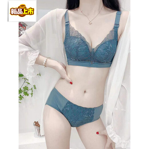 MIDNITE STAR Adjustable Underwear Set Women's Push Up Comfortable Secondary Breast Control Anti-Sagging Underwear Women's Wireless Bra Green Set (Underwear + Panties) 80A 36