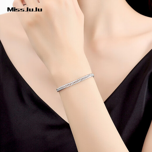 Miss JuJu pt950 pure platinum Xiping bracelet for women, platinum Cuban bracelet, fashionable and high-end jewelry for men, weight 14.40g, length 17cm, thickness about 4.3mm