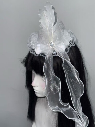Jiyu original dark gothic Lolita rhinestone lace Lolita subculture hair accessories hairpin feather headdress top hat black curly feather top hat