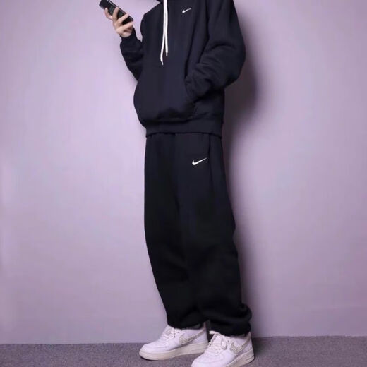 NBA VIBE autumn and winter new embroidered sports trousers casual sports pants for men and women flat loose straight spring and autumn sweatpants trend Nike-spring and autumn black black line embroidery 2XL Nike-2XL