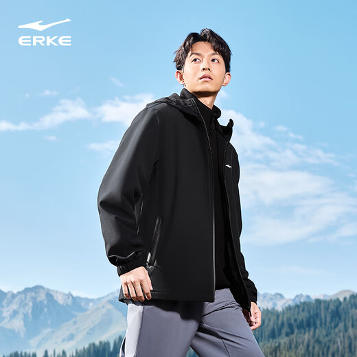 Hongxing Erke Water-Repellent Sports Windbreaker Jacket Men's Autumn Comfortable Velvet Warm Hooded Jacket Sports Fitness Casual Top Clothes