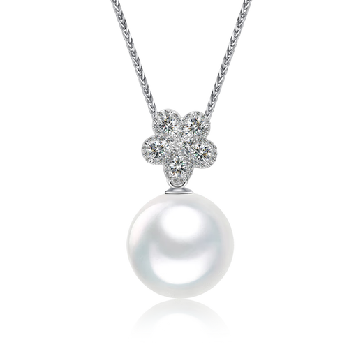 LAPRAFANY diamond petals holding beads, Venus Australian white pearl pendant, 18K gold diamond single natural seawater cold white light necklace, 11-12mm, heritage five-star Venus (strong luster) double certificate, free 18K necklace
