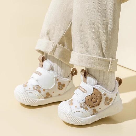 Xi'er toddler shoes for men and women in autumn, non-slip soft sole front shoes, baby shoes, children's shoes, breathable sports toddler shoes, snail, light brown, size 16, inner length 12cm