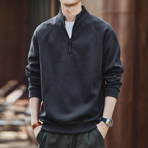 Baleno S&K Series American Retro Half-Zip Stand Collar Sweater Men's Autumn and Winter New Plus Velvet Loose Sports Jacket Men's Meteorite Gray XL Suitable for 140-160 Jin Jin equals 0.5 kg