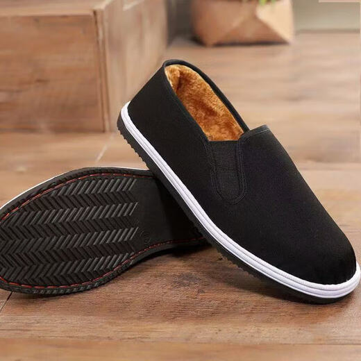 Old Beijing cloth shoes men's winter plus velvet warm cotton shoes online thickened anti-odor anti-slip wear-resistant black cloth shoes online cloth cotton shoes 42 standard size for wide feet and fat feet recommended one size up