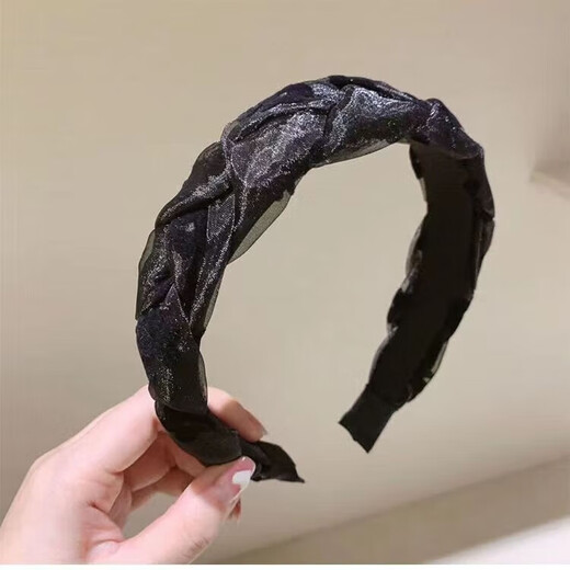 New style mesh headband Korean high-end hair accessories for women with teeth for washing face and pressing hair when going out, versatile temperament flower headband, flower-black