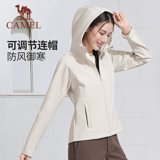 Camel (CAMEL) Hooded Jacket Women's Velvet Soft Shell Long Sleeve Jacket Sportswear Y24CA0L6630S Oak Gray M
