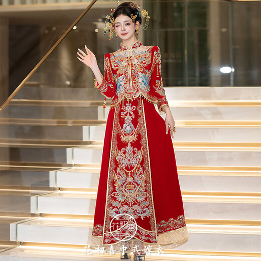 Taozilang Xiuhe clothing 2025 new bride wedding Chinese toast dress heavy industry velvet wedding dress slimming S