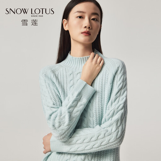 Snow Lotus (SNOW LOTUS) Cashmere Sweater Women's Pure Cashmere Half Turtle Collar Loose Cable Sweater Autumn and Winter 2025 New Knitted Sweater Women's Sky Blue W424 L 110