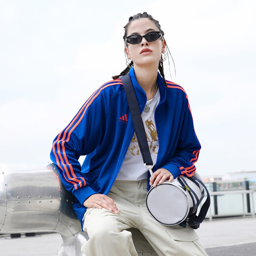 Adidas jacket men's spring and autumn running sports knitted stand-up collar jacket outdoor sportswear blue orange L