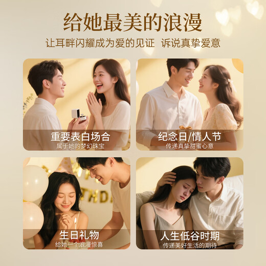 Lao Fengxiang Light Luxury Weekly Earrings Women's S925 Silver Rose Gift Box Set Earrings Birthday Anniversary Gift for Girlfriend and Wife