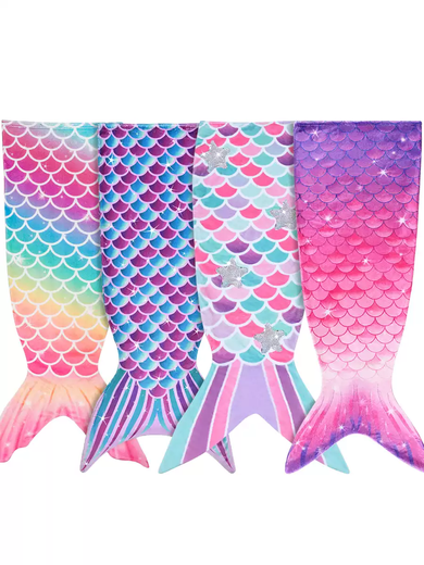 Fantasy Children's Plush Blanket Mermaid Tail Sleeping Bag Adult Anti-Kick Quilt Flannel Blanket Casual Napping Blanket Sofa Blanket Mermaid B-Purple Pink Set 140x60cm