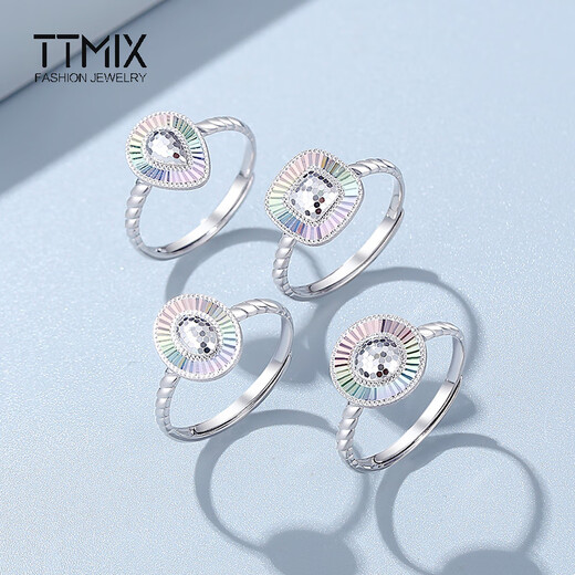 TTMIX Colorful Platinum Ring pt950 Platinum Ring Fashion Honeycomb Women's Live Ring Birthday Gift Water Drop Shape 3.3-3.5g