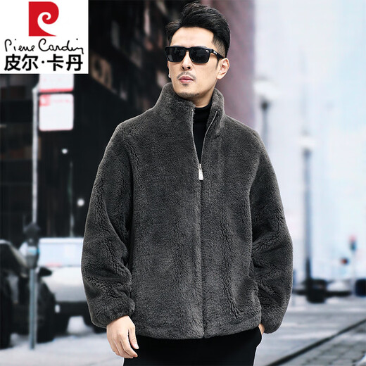 Pierre Cardin 100% Wool Fur Jacket Men's Autumn and Winter Stand Collar Sheep Shear Fur One-piece Thick Coat Sheep Wool Jacket Tan XL 130 to 145 Jin Jin equals 0.5 kg Wear