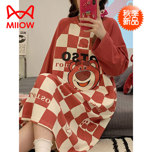 猫人（MiiOW）春秋季睡裙女秋款长袖睡衣纯棉夏季2025新款条纹可外穿家居服大码 LX-16854 M