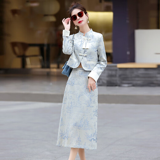 Robe de marque haut de gamme de luxe ehangy pour les femmes 2025 Nouvelle mode décontractée Belle jupe bleu jupe bleu (ensemble en deux pièces) xl