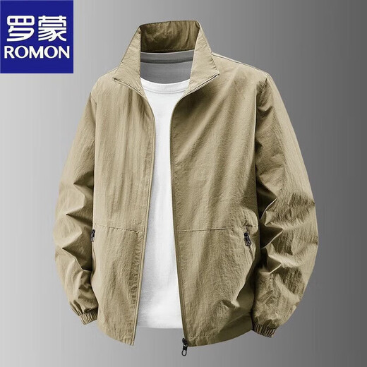 Romon Jacket Men's Jacket Men's Spring and Autumn New Stand Collar Outdoor Charge Top Sports Casual Men's Black XL