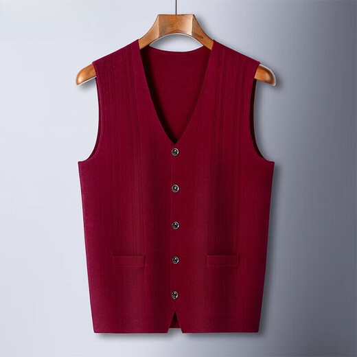 KING DEER Ordos Cashmere Sweater Men's Vest Vertical Pattern Elderly Spring Autumn Winter Cardigan V-neck Dad's Vest Medium Gray M 170 110-130Jin Jin is equal to 0.5 kg