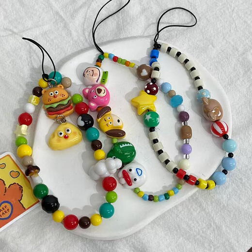 Original hand-made beaded mobile phone hanging chain lanyard cute child fun wrist short ccd camera chain hanging decoration cartoon Oriki Bear