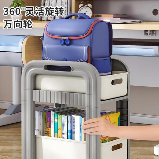 Jiajiesi schoolbag storage rack movable trolley book storage artifact multi-layer table bag storage rack bookshelf high and low models + wheels two-story gray white