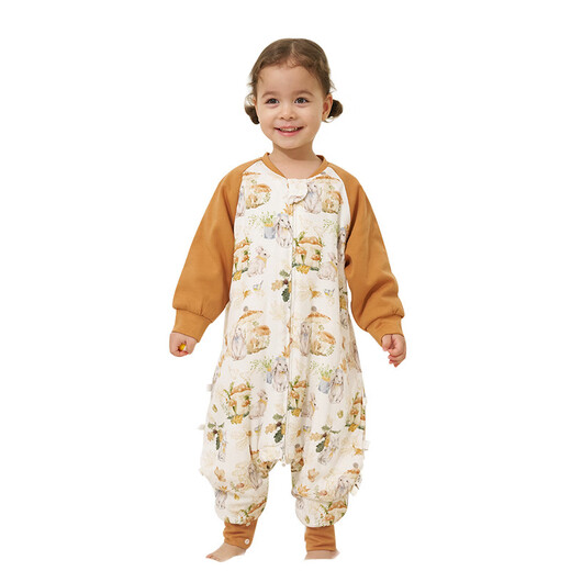 Andan infant bamboo cotton gauze sleeping bag light core Dupont cotton winter quilted children's long-sleeved split-leg sleeping bag anti-kicking quilt thin quilted-Zhuyuan Panda M size (recommended height 80-90cm)