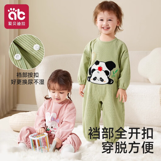 AIBEDILA baby corduroy one-piece smock, children's eating bib, baby girl's autumn and winter crawling waterproof and anti-dirty baby boy's crawling suit, Bubble Bear, skin-friendly and soft, 90cm (1-3 years old, suitable for height 78-86cm)