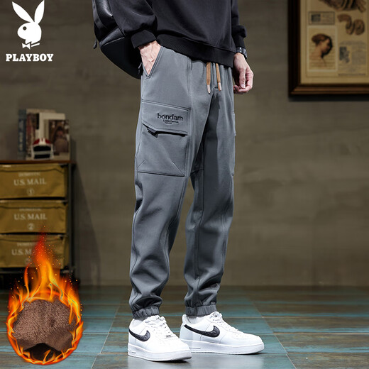 Playboy (PLAYBOY) pants men's autumn and winter workwear casual pants men's velvet thickened warm leg-locking sports pants for men