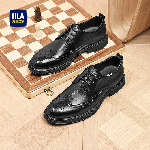 Hai Lan House HLA Leather Shoes Men's Business Casual Brogue Autumn and Winter Derby Shoes Men's HAAPXM2DAO093 Black 41