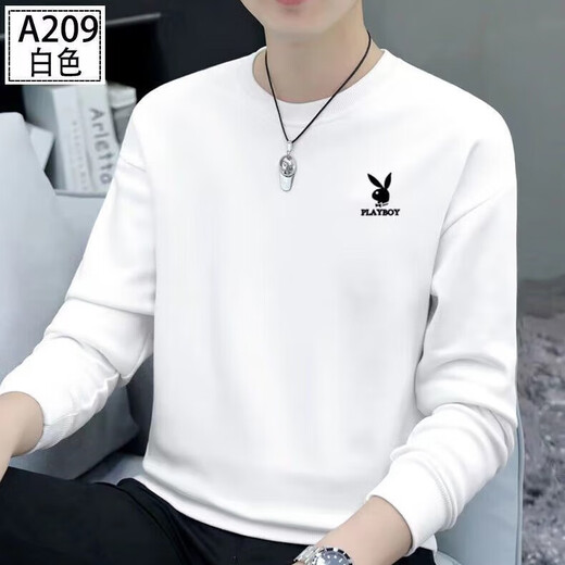 Playboy (PLAYBOY) men's sweatshirt plus velvet round neck bottoming shirt sweatshirt for men heavyweight long-sleeved T-shirt men's autumn and winter clothes men's casual charcoal gray + light gray XL 120-140Jin Jin equals 0.5 kg