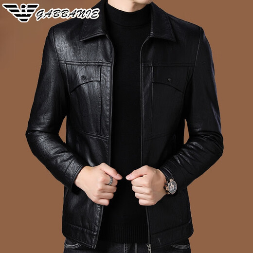 ARMANI EXCHANGE Armani lapel leather jacket men's velvet thickened leather jacket young and middle-aged jacket men's winter jacket regular style AG_BL813 black M 170