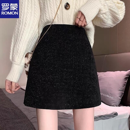 ROMON Woolen Skirt Women's Autumn and Winter 2025 New A-Line Skirt High Waist Small People Cover Hips Slim Black Black Plus/Thick (Upgraded Version) 2XL 130-145Jin Jin is equal to 0.5 kg