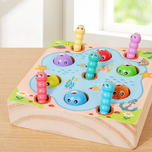 SANGTY children's fishing magnetic toys early education games intelligence boys and girls magnetic set three-dimensional fish box wooden fishing and catching insects game (solid wood thickness)
