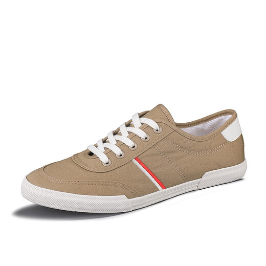 Shanbu Canvas Schuhe Herren-Schnüre Frühling und Herbst Low Top Atmungsfreie, vielseitige, vielseitige Koreaner-Board-Schuhe Flat Heel Fahren Sie lässig einfache weiße Schuhe Herren Khaki (9272) Größe 40