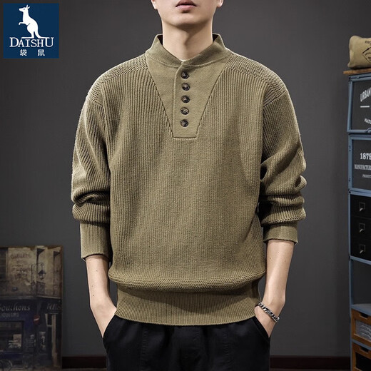 Kangaroo (DAISHU) American old money style tough guy Henry collar sweater for men winter new high-end retro long-sleeved bottoming sweater trend 2320 rich green sweater XL suitable weight 135-150Jin Jin is equal to 0.5 kg