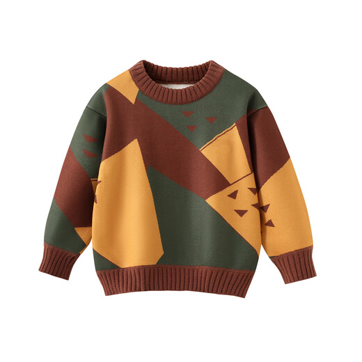 La Chapelle Children's Autumn and Winter Sweater 2025 New Boys' Velvet Sweater Baby Winter Pullover Top Brown Color 120 Recommended Height 111-120cm
