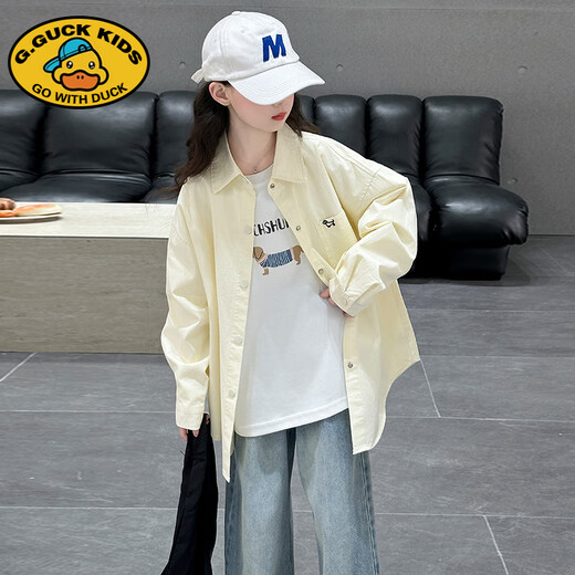 G.DUCKKIDS little yellow duck girls' shirt 2025 new pure cotton long-sleeved children's sun protection clothing big children's summer thin coat spring clothing lining beige free shipping insurance 150 cm