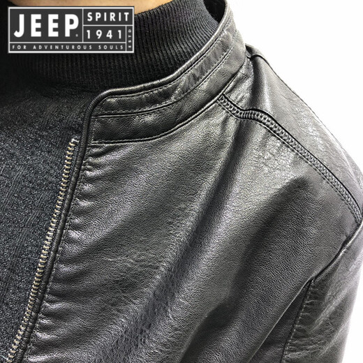JEEP SPIRIT Jeep Leather Jacket Men's Spring and Autumn New Stand Collar Slim Motorcycle Suit Versatile Men's Leather Jacket Handsome Jacket 8886-Thickness Single Lining Size Small Regular S Suitable for 80-90 Jin Jin equals 0.5 kg Small