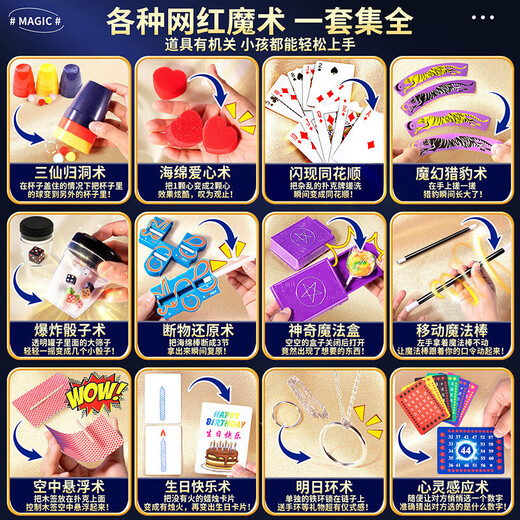 RICH YOUR HOME德国品质魔术玩具儿童魔术礼盒魔术道具集变脸玩具扑克魔术玩具 视觉魔术套装-16件套[手提礼盒] 均码